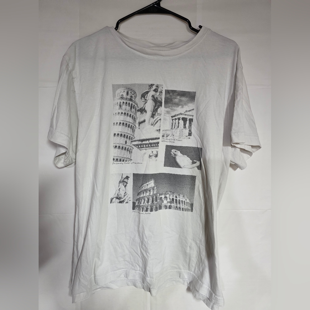 Original Use White Graphic Tee with Architectural Prints